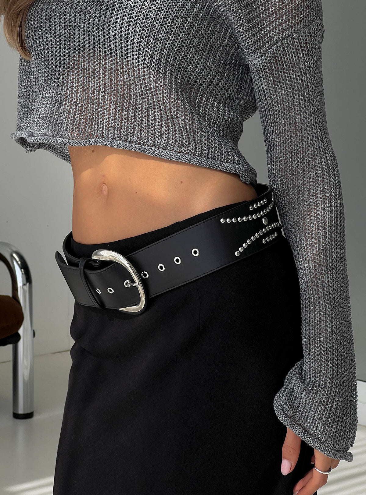 Jordynne Studded Faux Leather Belt Black / Silver